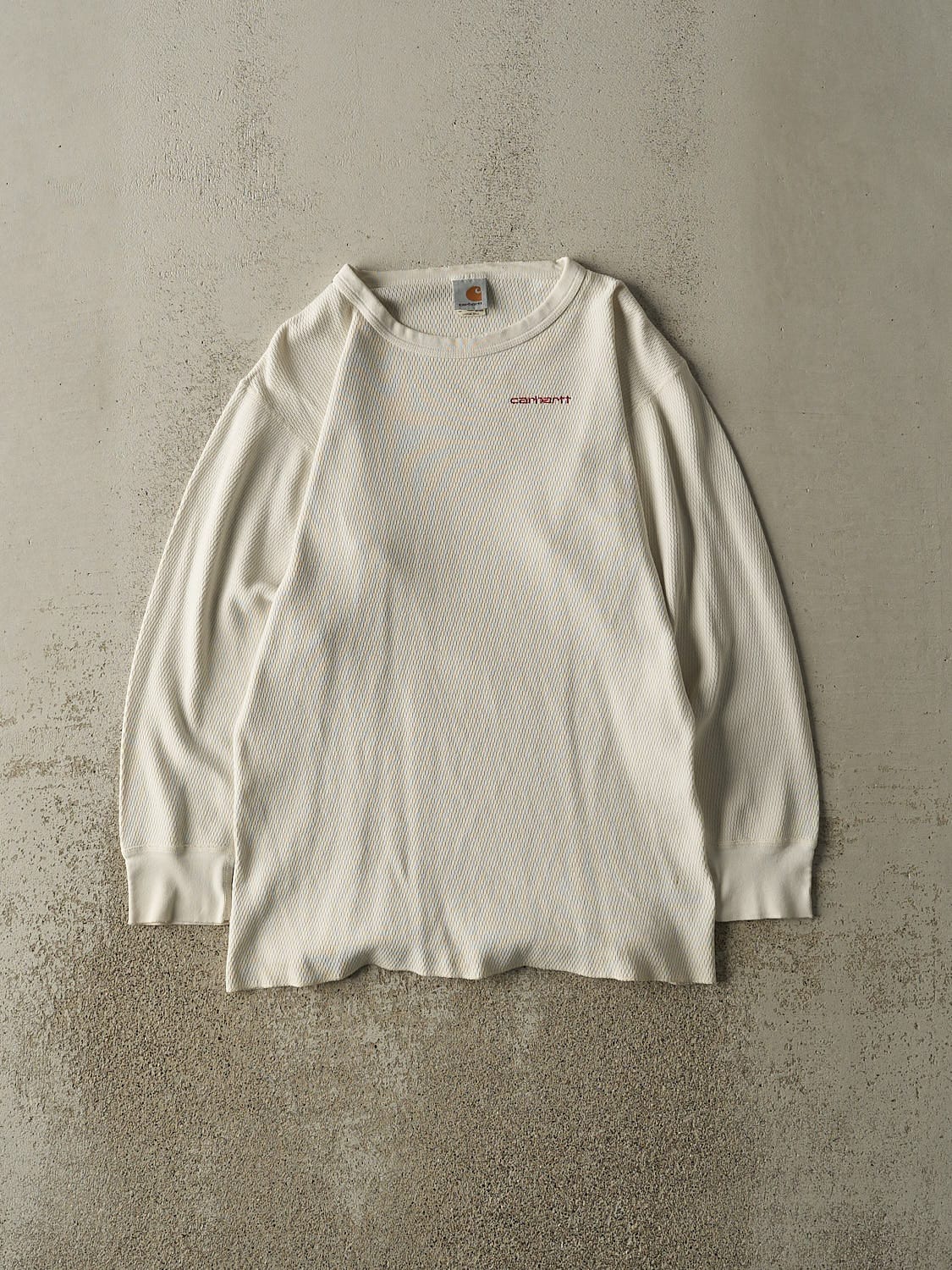 Vintage 90s White Carhartt Embroidered Thermal Long Sleeve (M)