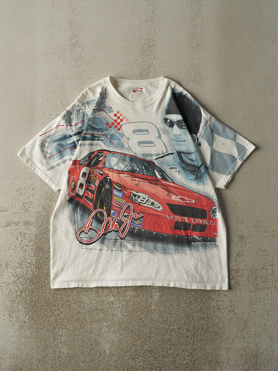 Vintage Y2K White Dale Earnhardt Jr AOP Nascar Tee (XL)
