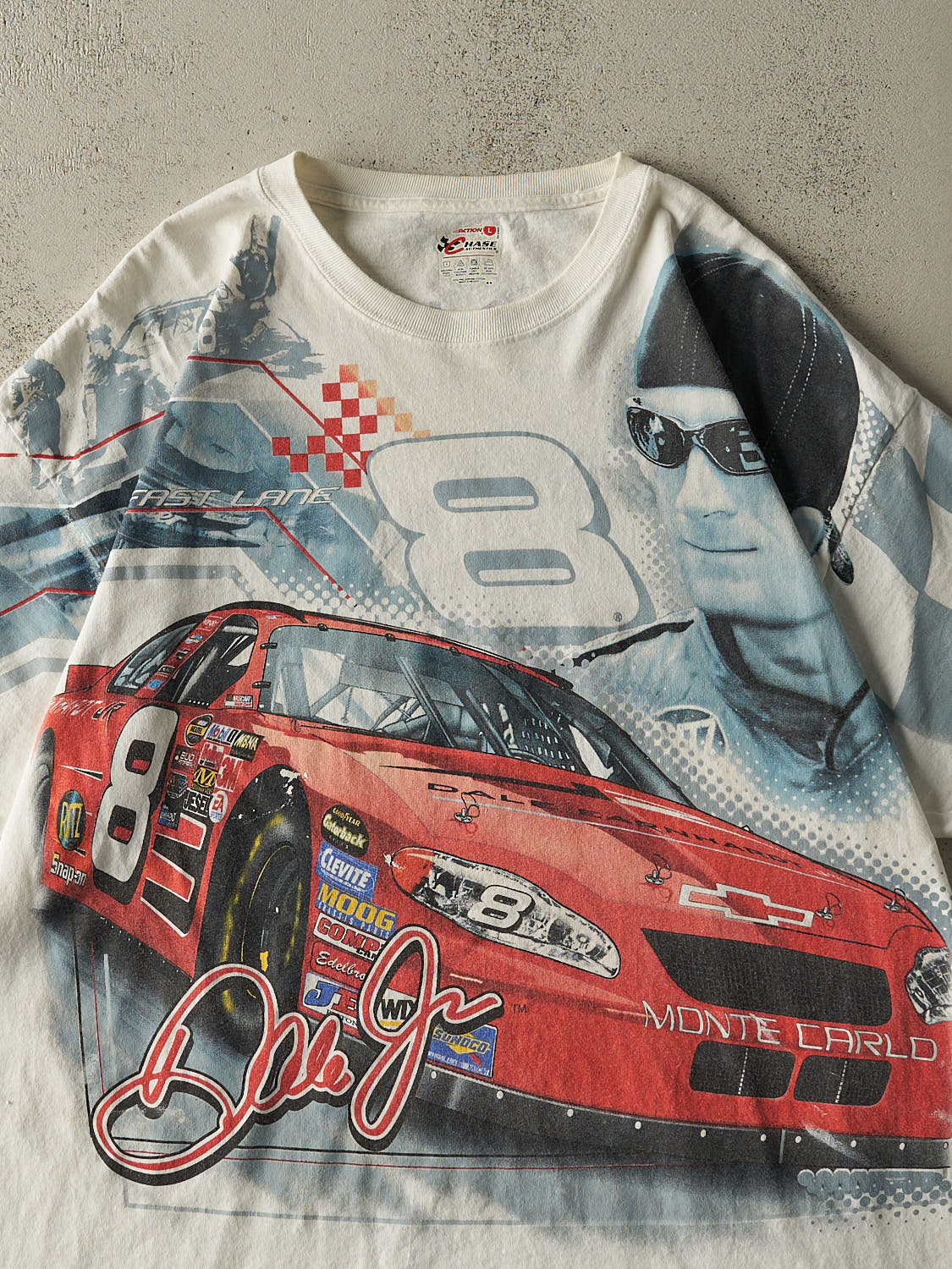 Vintage Y2K White Dale Earnhardt Jr AOP Nascar Tee (XL)