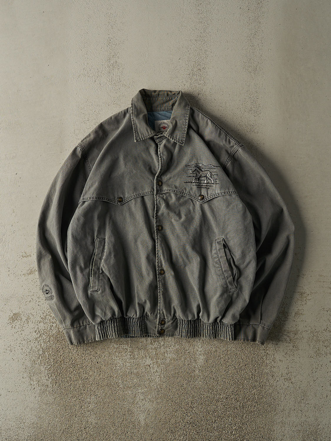 Vintage 90s Grey Embroidered Western Button Up Jacket (L)