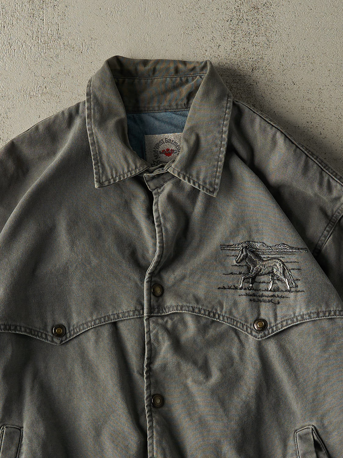Vintage 90s Grey Embroidered Western Button Up Jacket (L)