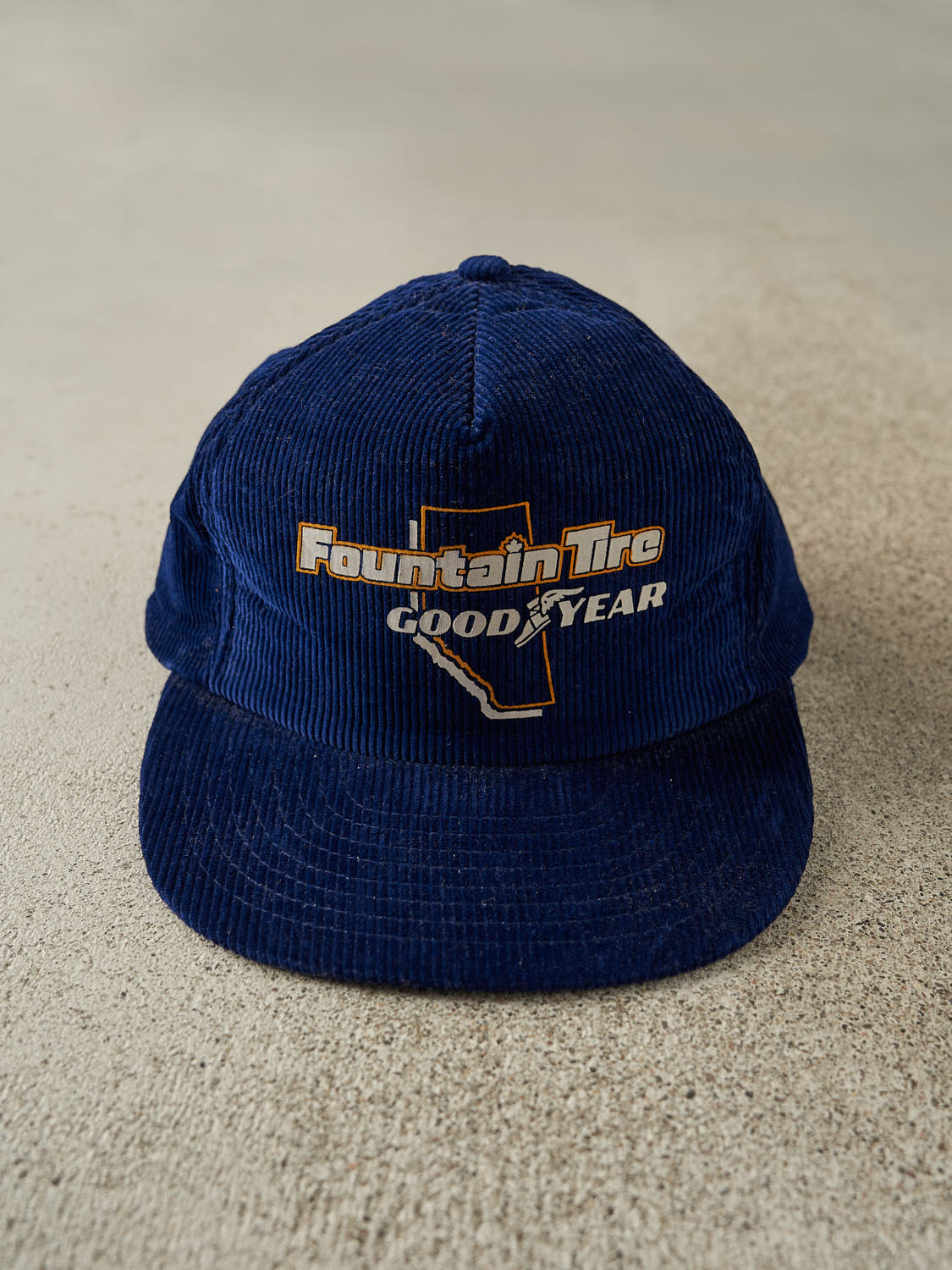 Vintage 80s Navy Blue Goodyear Corduroy Snapback (O/S)