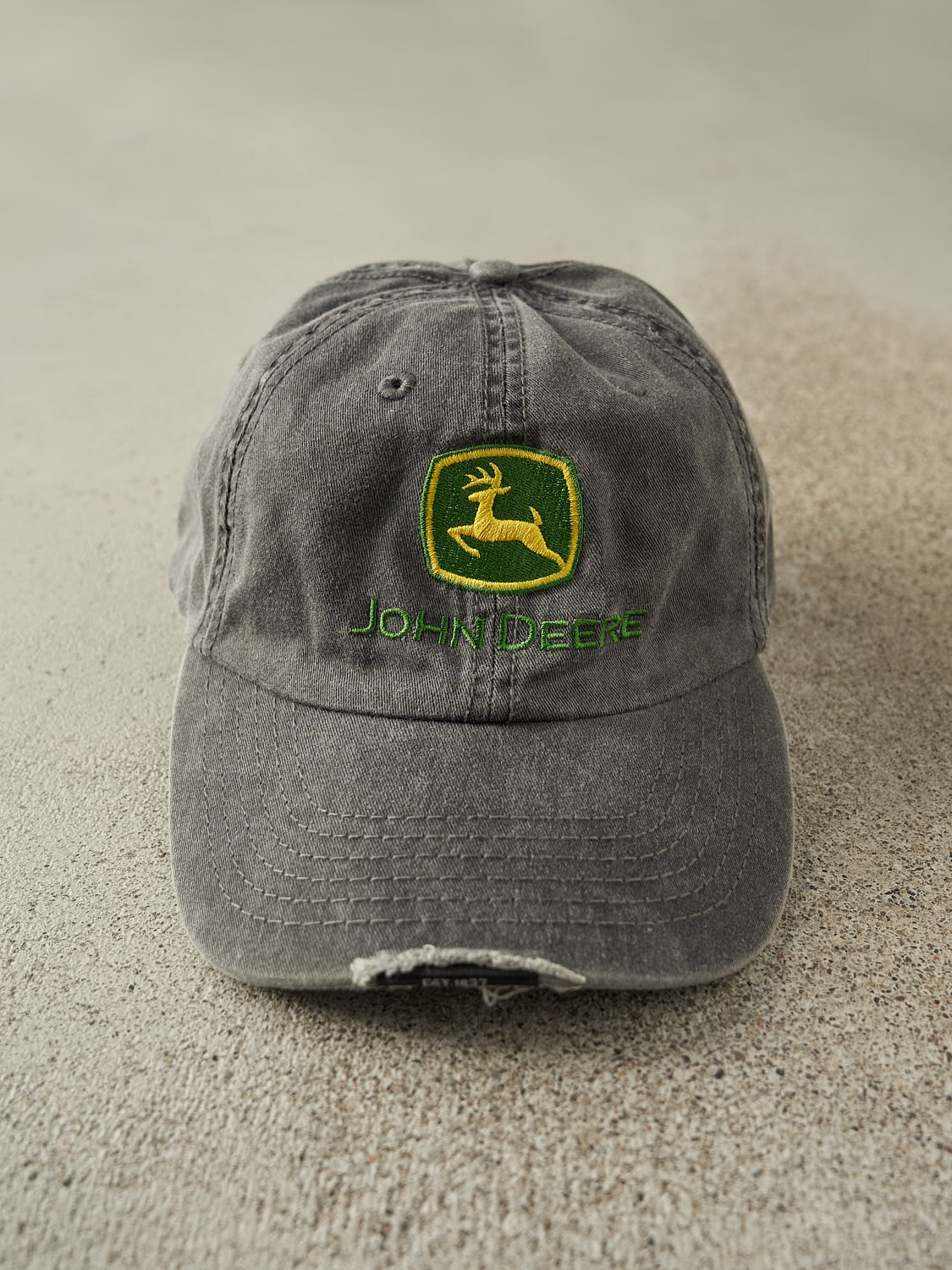 Vintage Y2K Charcoal Grey John Deere Embroidered Velcro Back Hat (O/S)