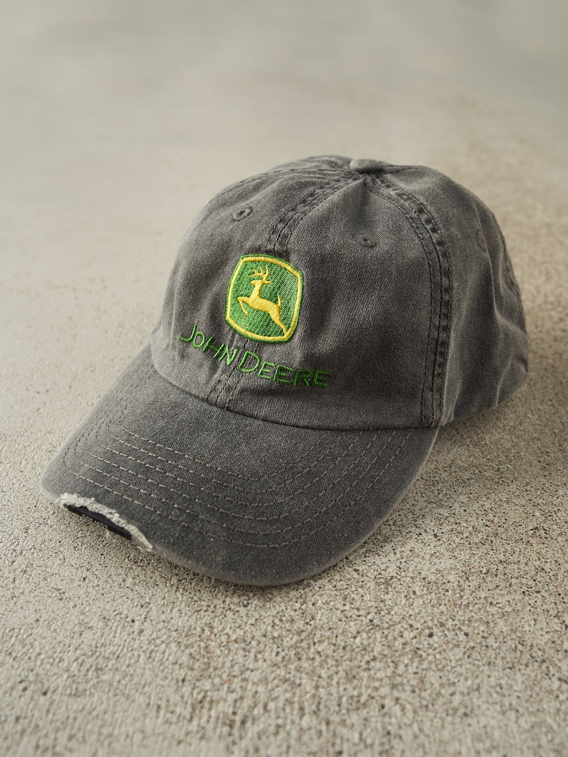 Vintage Y2K Charcoal Grey John Deere Embroidered Velcro Back Hat (O/S)
