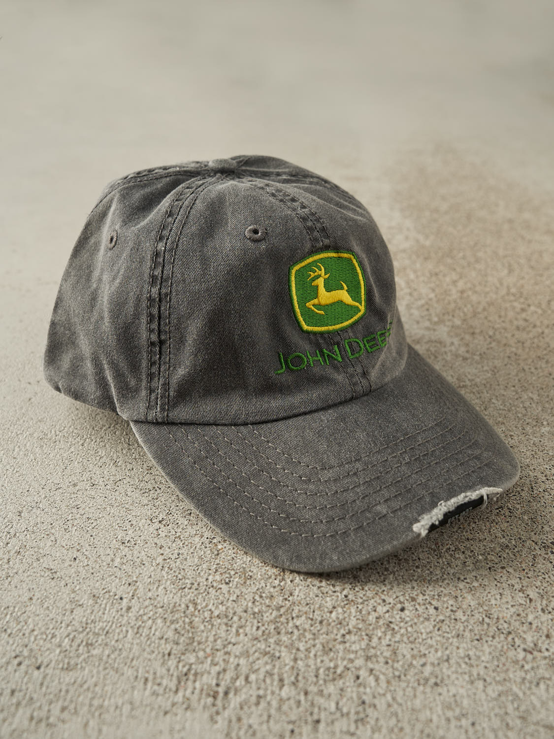 Vintage Y2K Charcoal Grey John Deere Embroidered Velcro Back Hat (O/S)