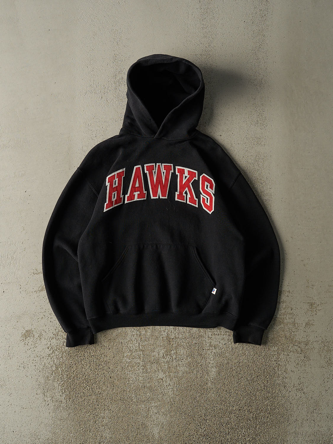 Vintage Y2K Black Russell Athletic Hawks Embroidered Hoodie (S/M)