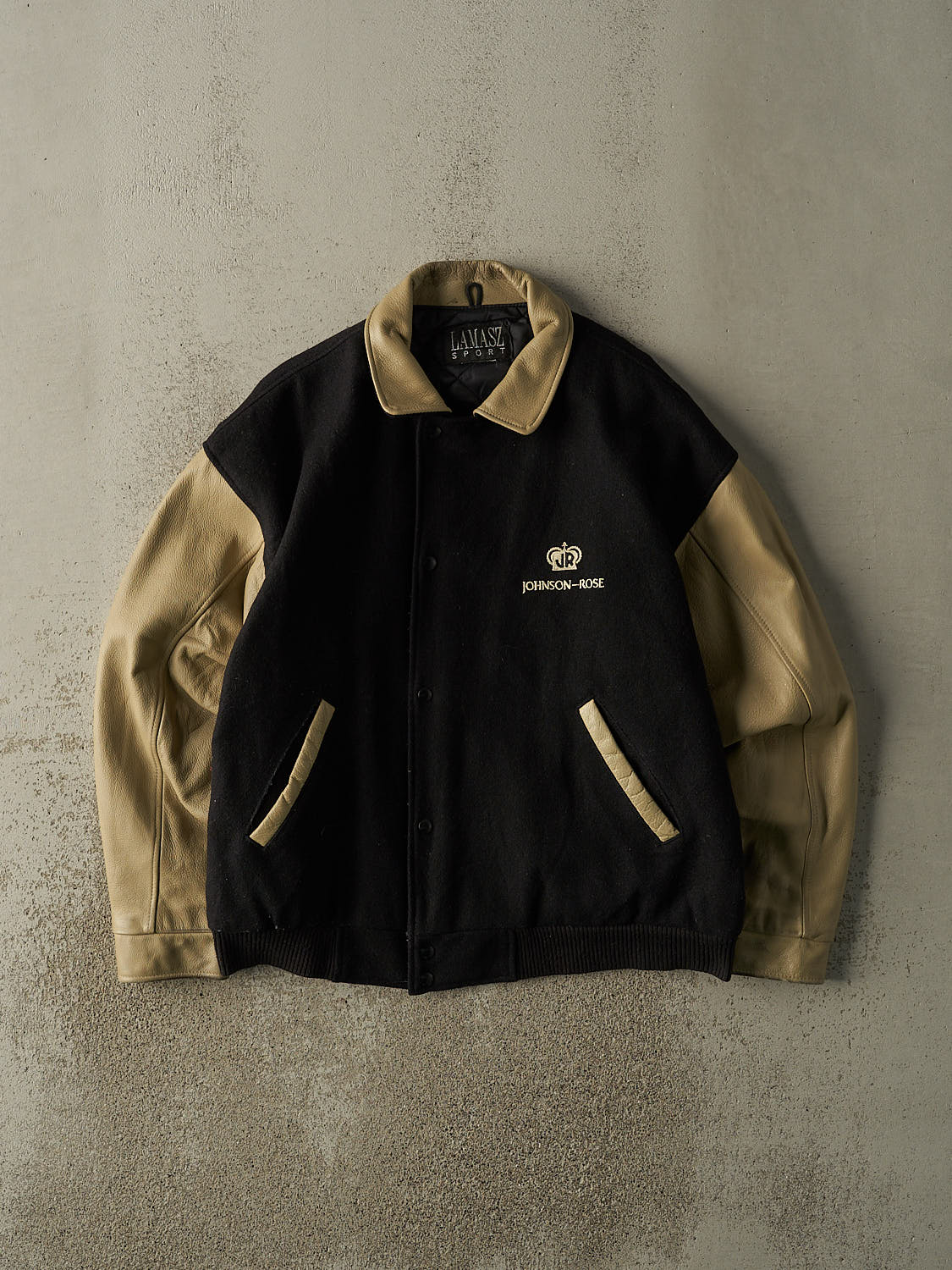 Vintage 90s Black Embroidered Varsity Jacket (L/XL)