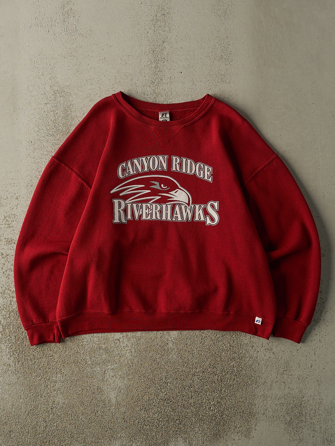 Vintage Y2K Burgundy Russell Athletic Canyon Ridge Riverhawks Boxy Crewneck (L)
