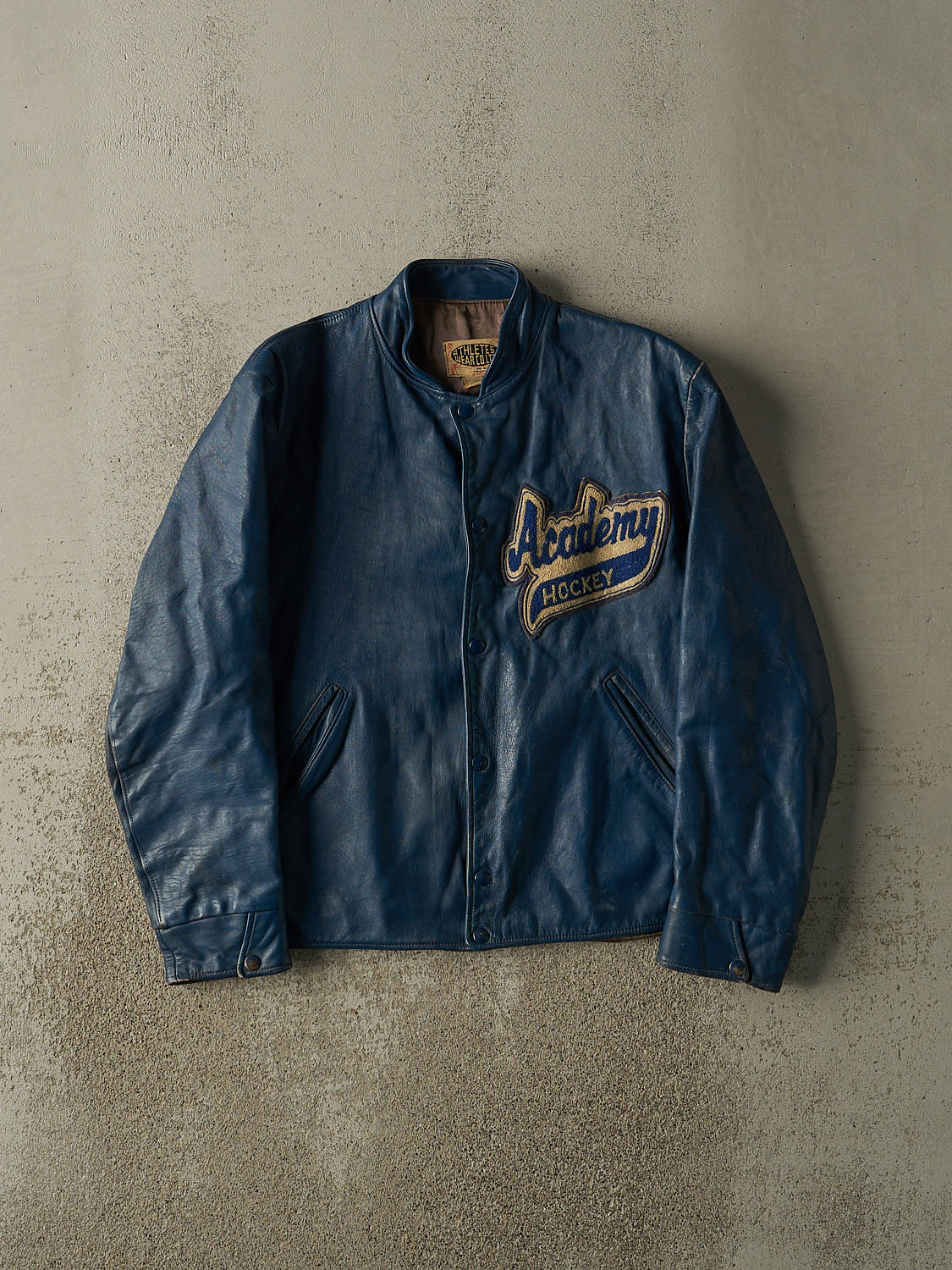 Vintage 80s Blue Embroidered Leather Jacket (M)