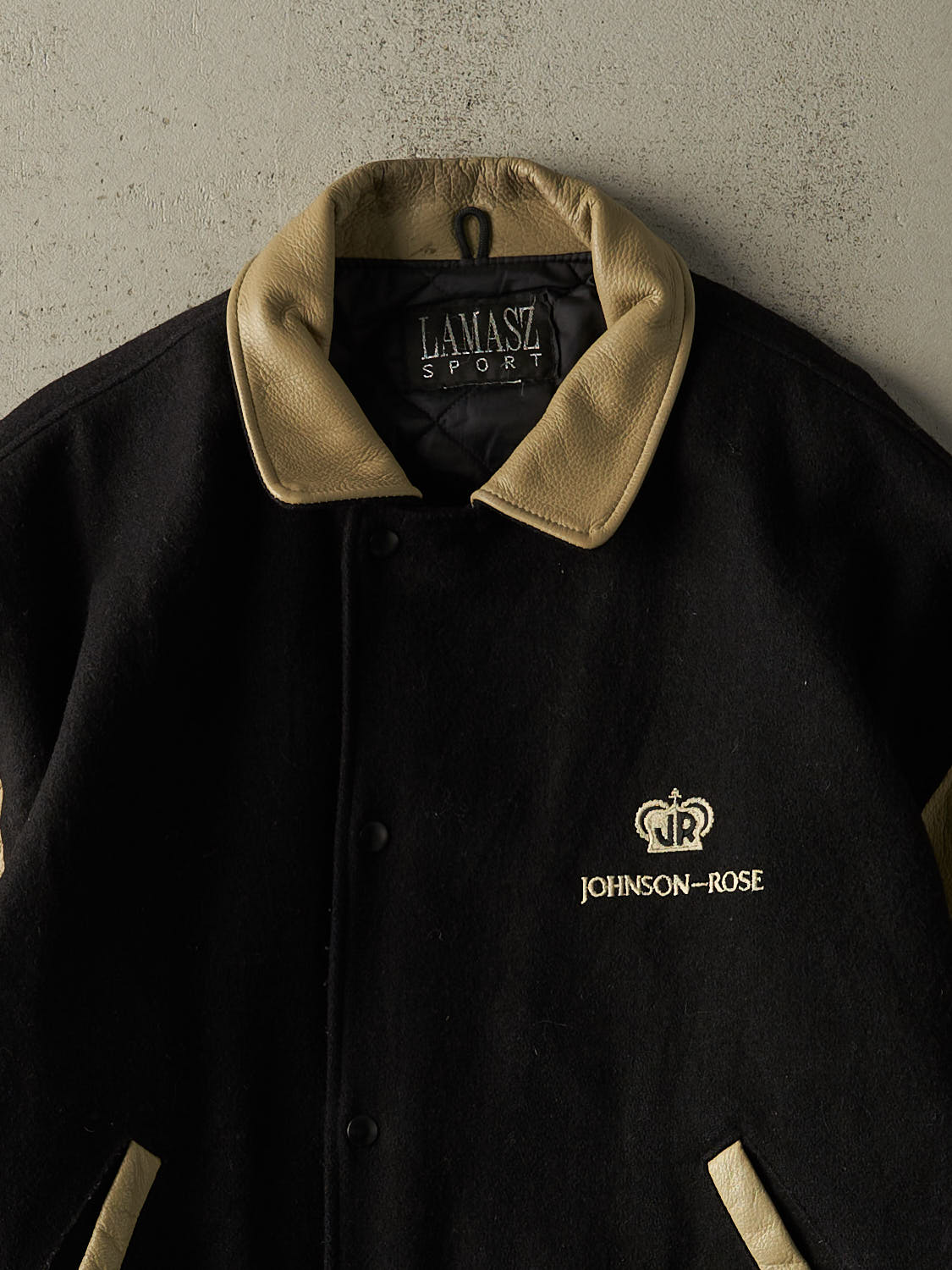 Vintage 90s Black Embroidered Varsity Jacket (L/XL)