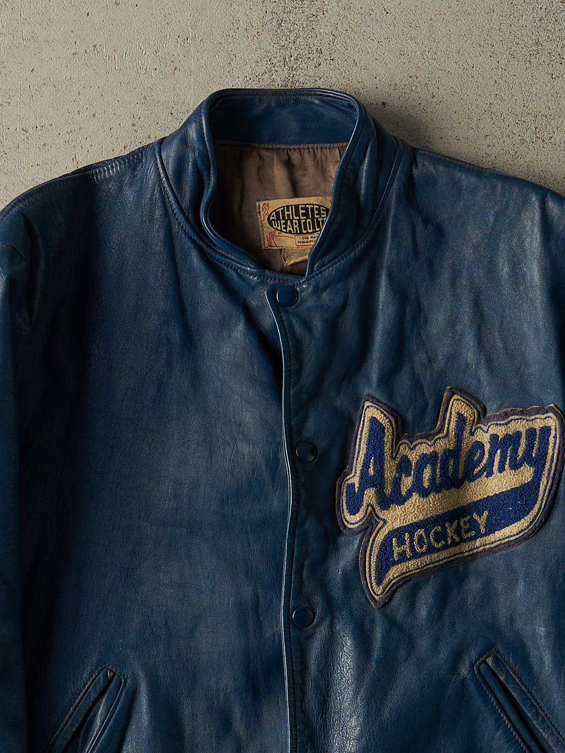 Vintage 80s Blue Embroidered Leather Jacket (M)