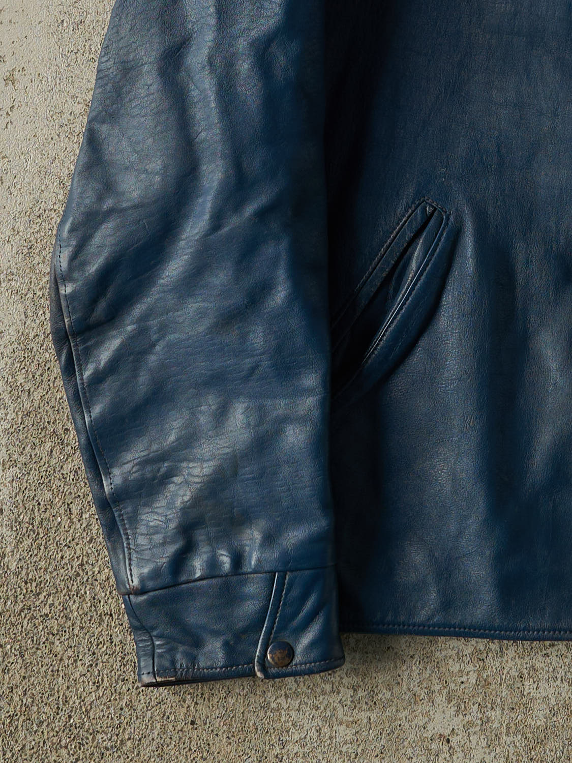 Vintage 80s Blue Embroidered Leather Jacket (M)