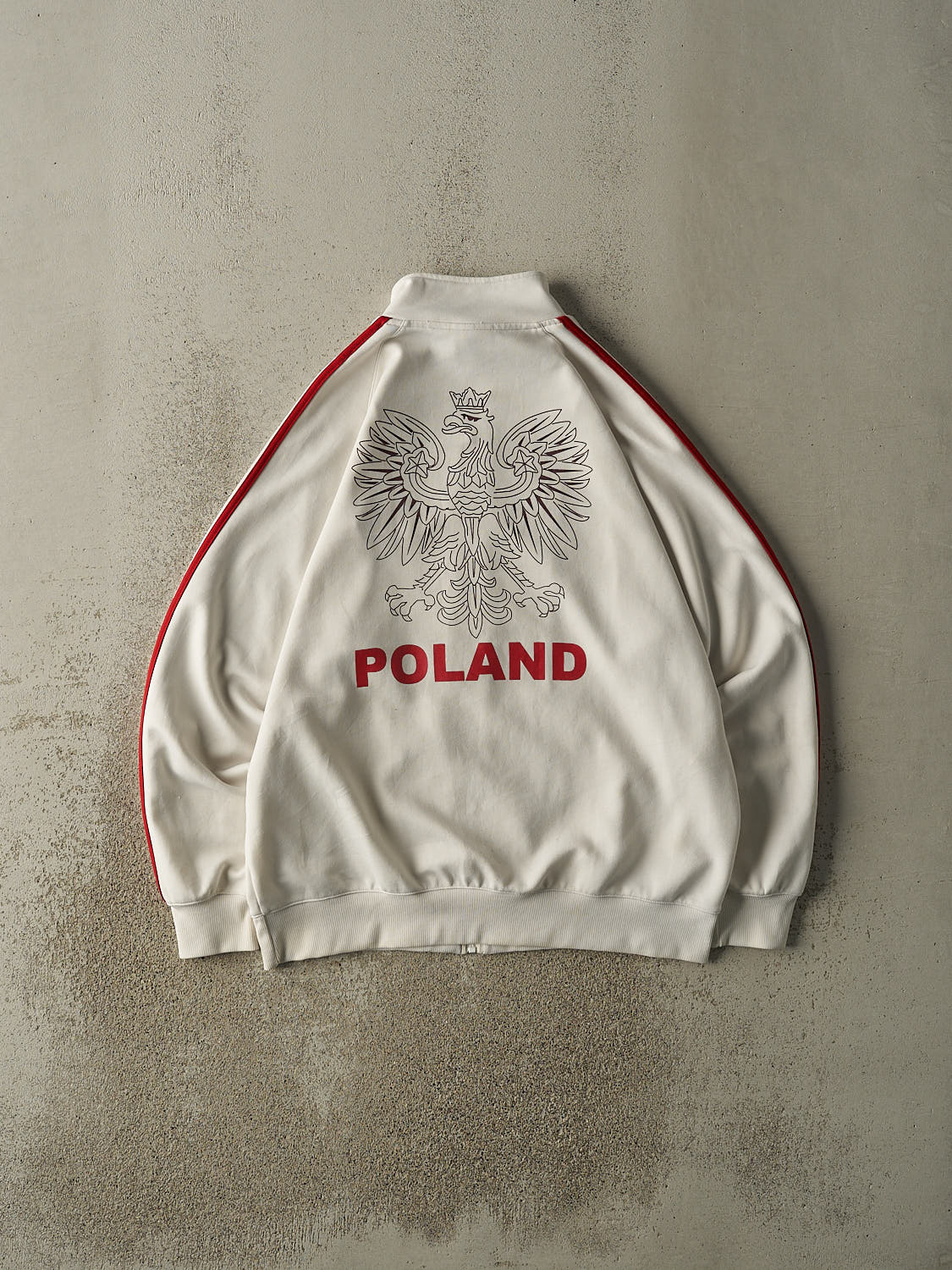 Vintage Y2K White & Red Adidas Poland Zip Up Track Sweater (L/XL)