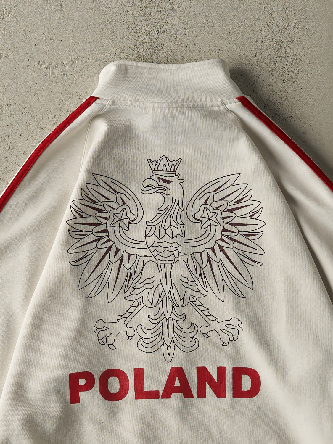Vintage Y2K White & Red Adidas Poland Zip Up Track Sweater (L/XL)