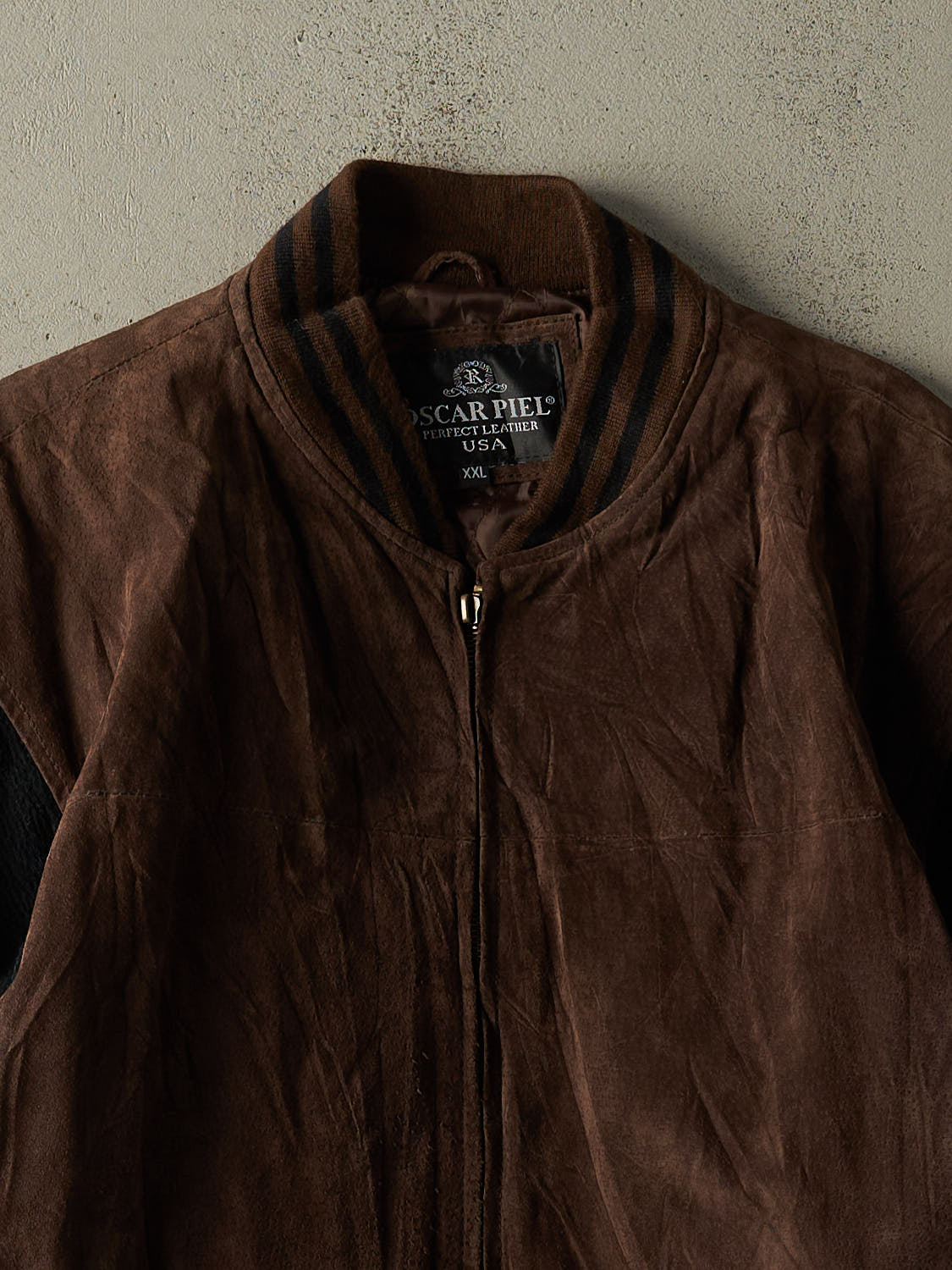 Vintage 90s Brown & Black Suede Bomber Jacket (XXL)