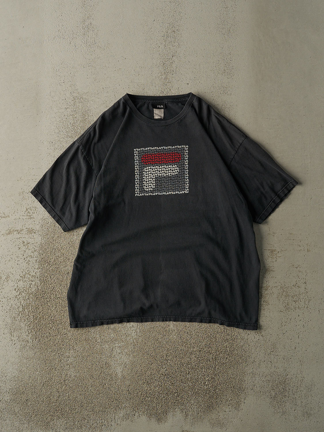Vintage Y2K Faded Black Fila Logo Tee (L)