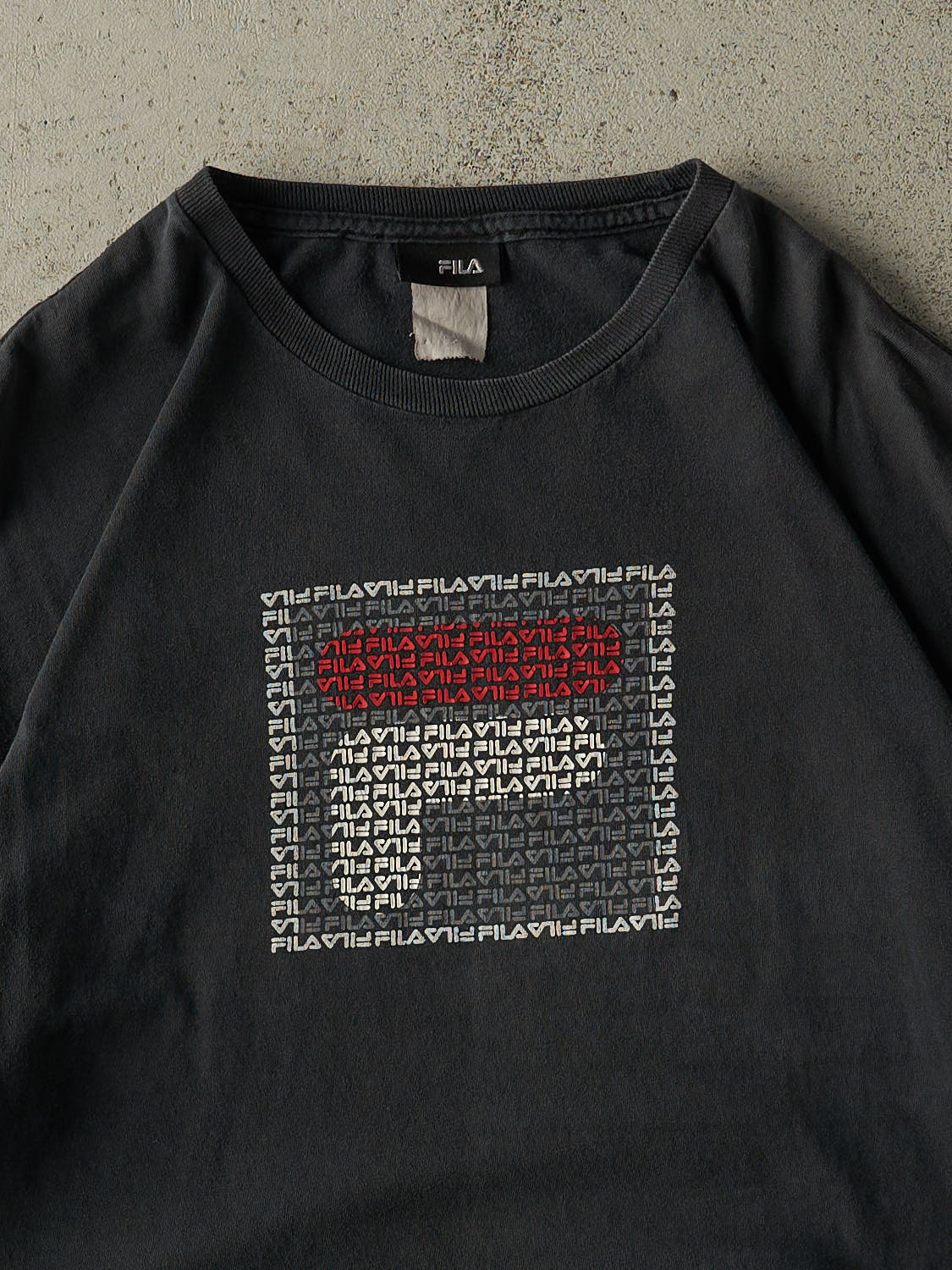 Vintage Y2K Faded Black Fila Logo Tee (L)