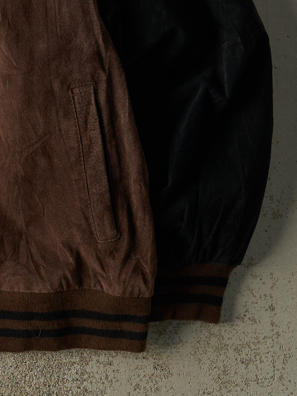 Vintage 90s Brown & Black Suede Bomber Jacket (XXL)