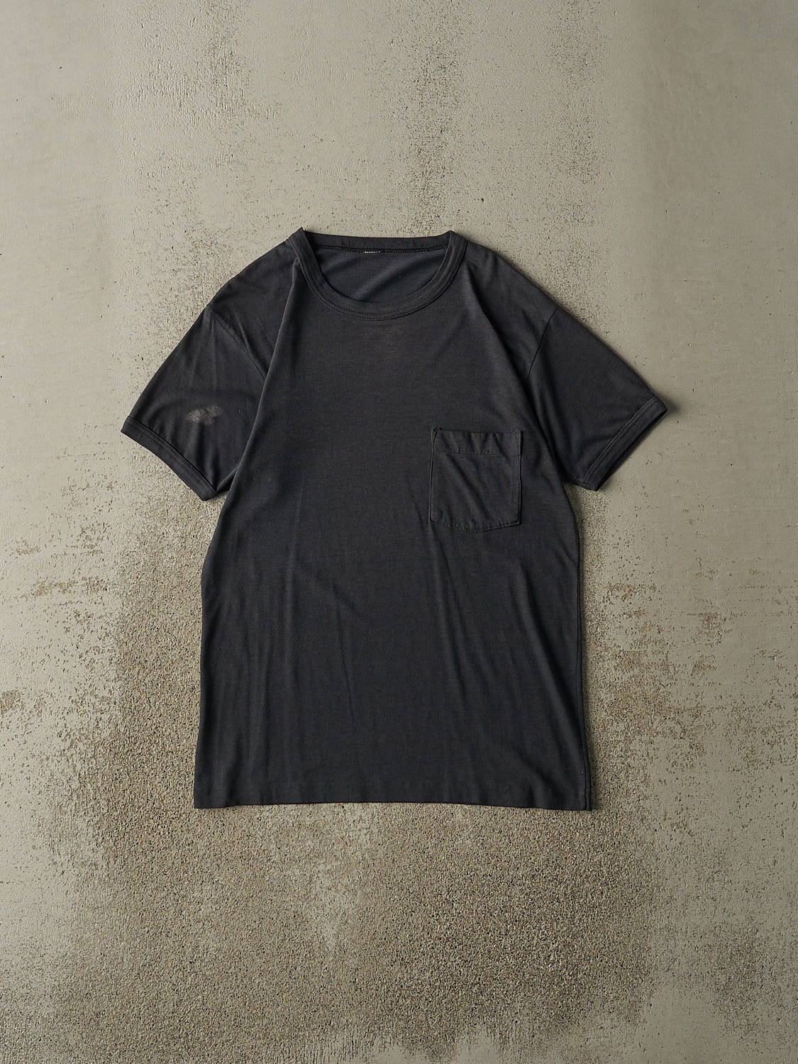 Vintage 70s Faded Black Blank Ringer Pocket Tee (S)
