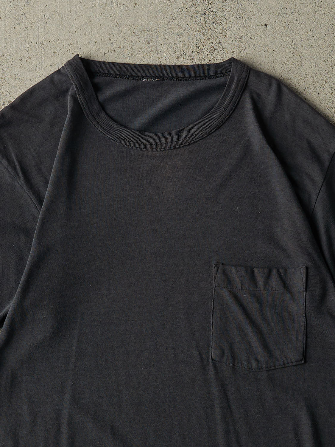 Vintage 70s Faded Black Blank Ringer Pocket Tee (S)
