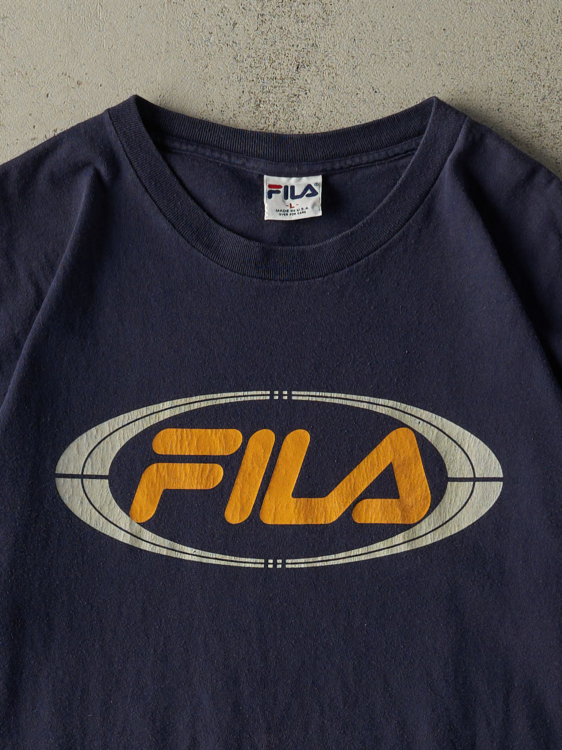 Vintage 90s Navy Blue Fila Logo Tee (L/XL)