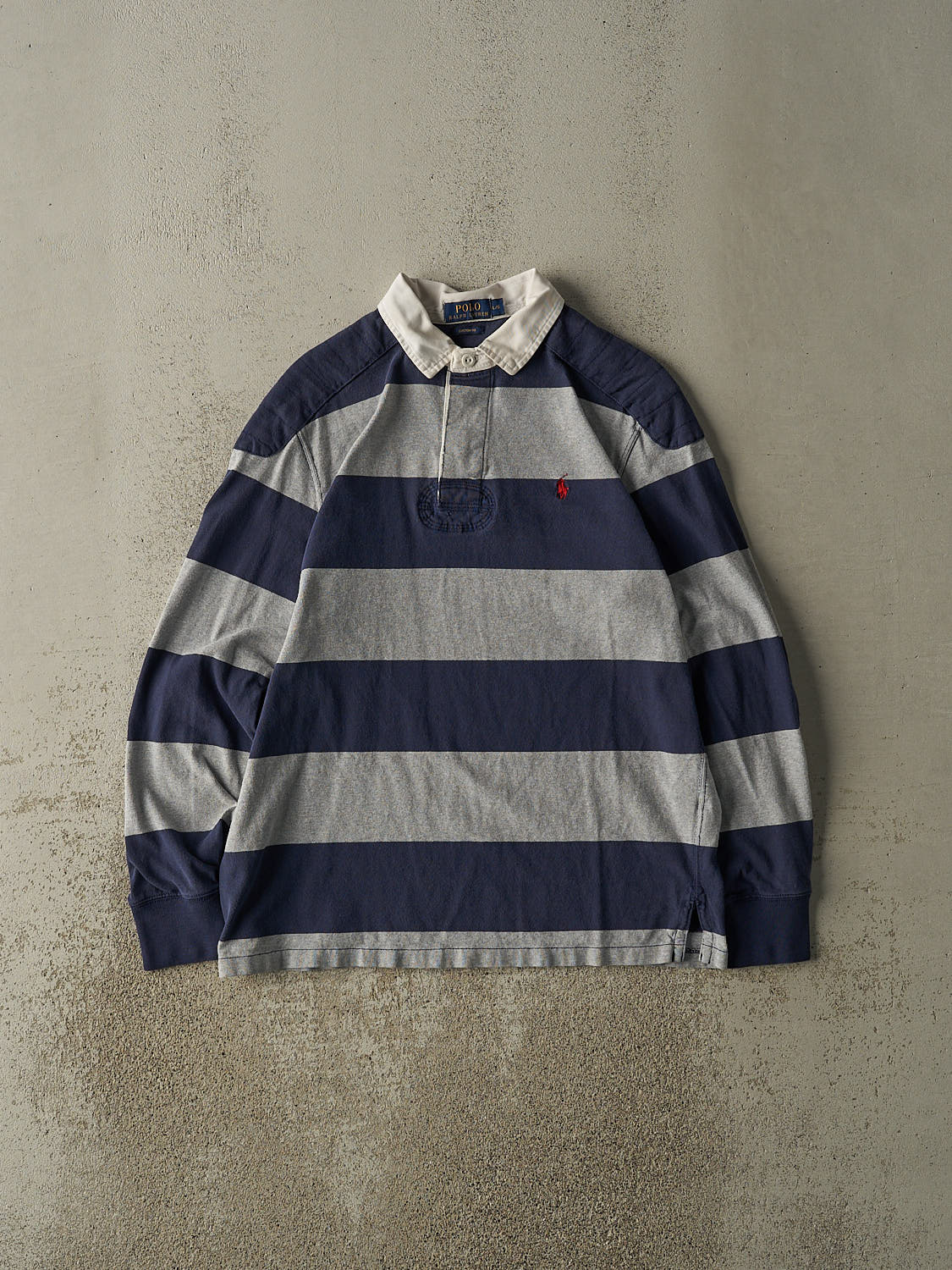 Vintage Y2K Navy Blue & Grey Polo Ralph Lauren Rugby Long Sleeve (M/L)