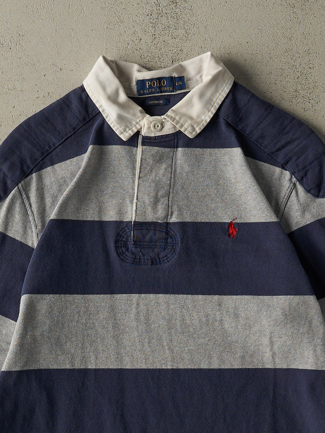 Vintage Y2K Navy Blue & Grey Polo Ralph Lauren Rugby Long Sleeve (M/L)