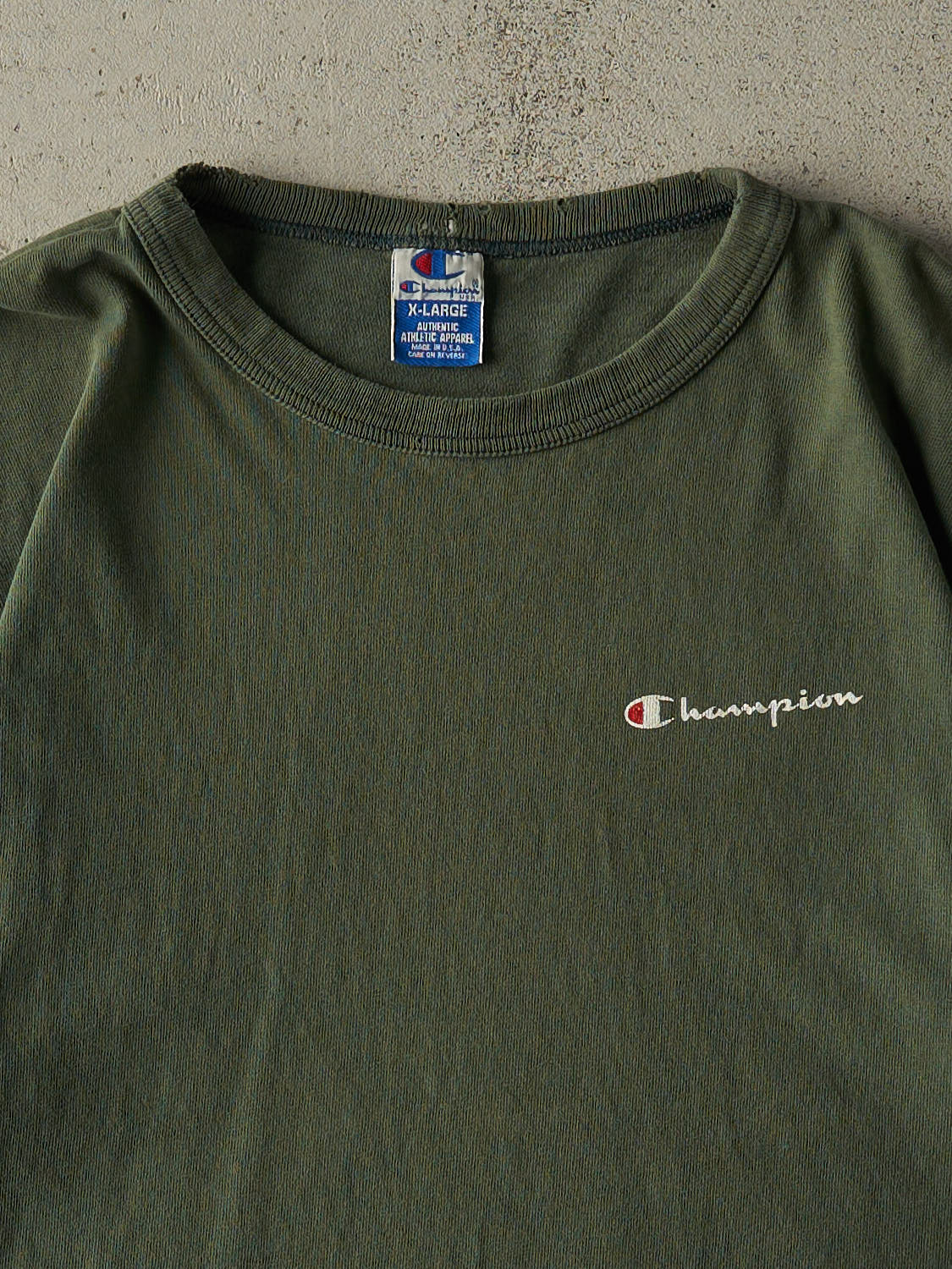 Vintage 90s Sun Faded Green Champion Logo Tee (L)