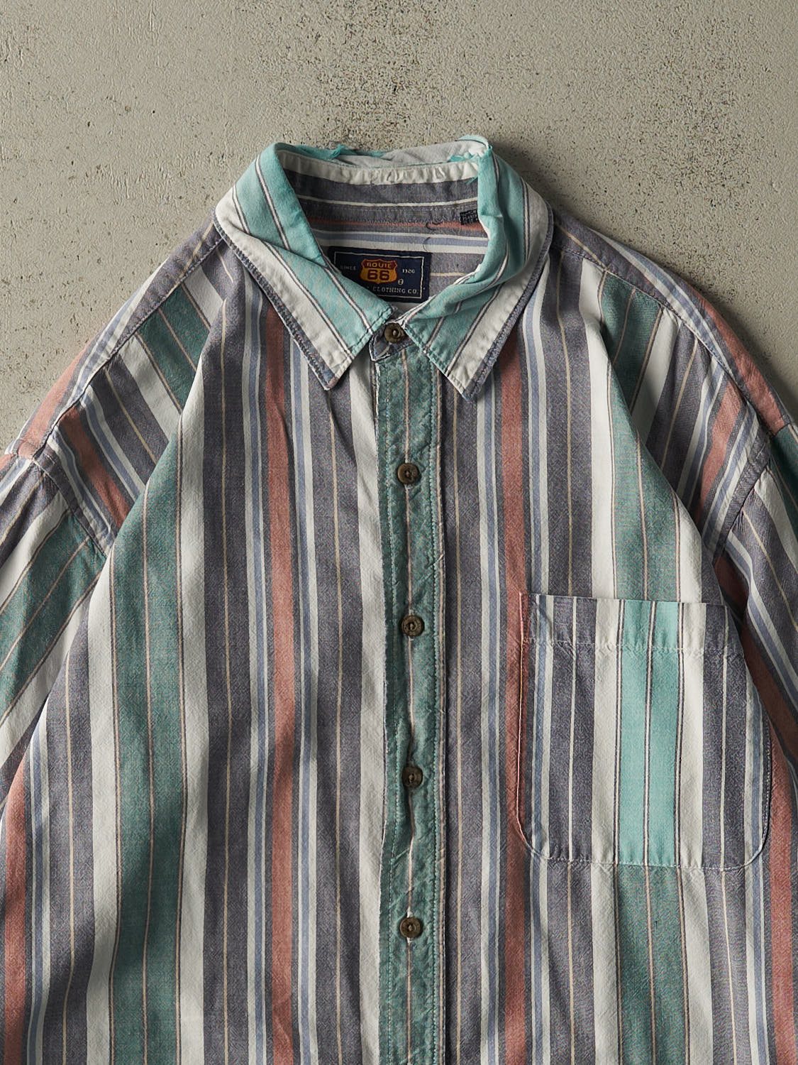 Vintage 90s Green, Red, Navy & White Striped Button Up Long Sleeve (M/L)