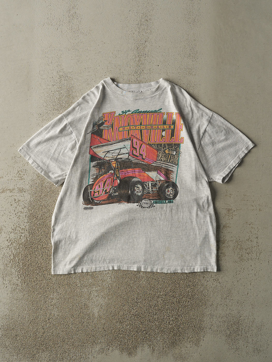 Vintage 94' Heather Grey Knoxville Nationals Racing Single Stitch Tee (L/XL)