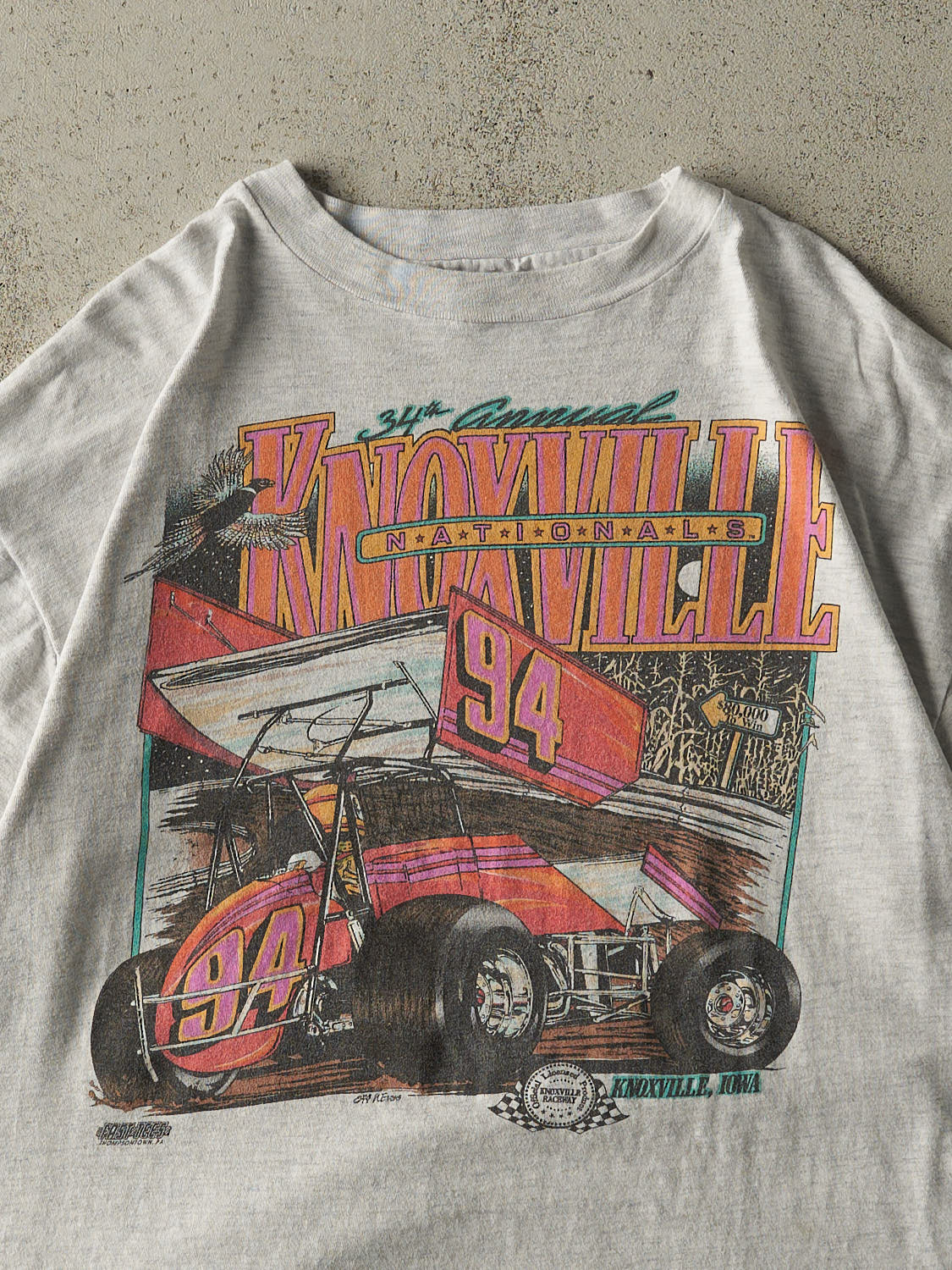 Vintage 94' Heather Grey Knoxville Nationals Racing Single Stitch Tee (L/XL)