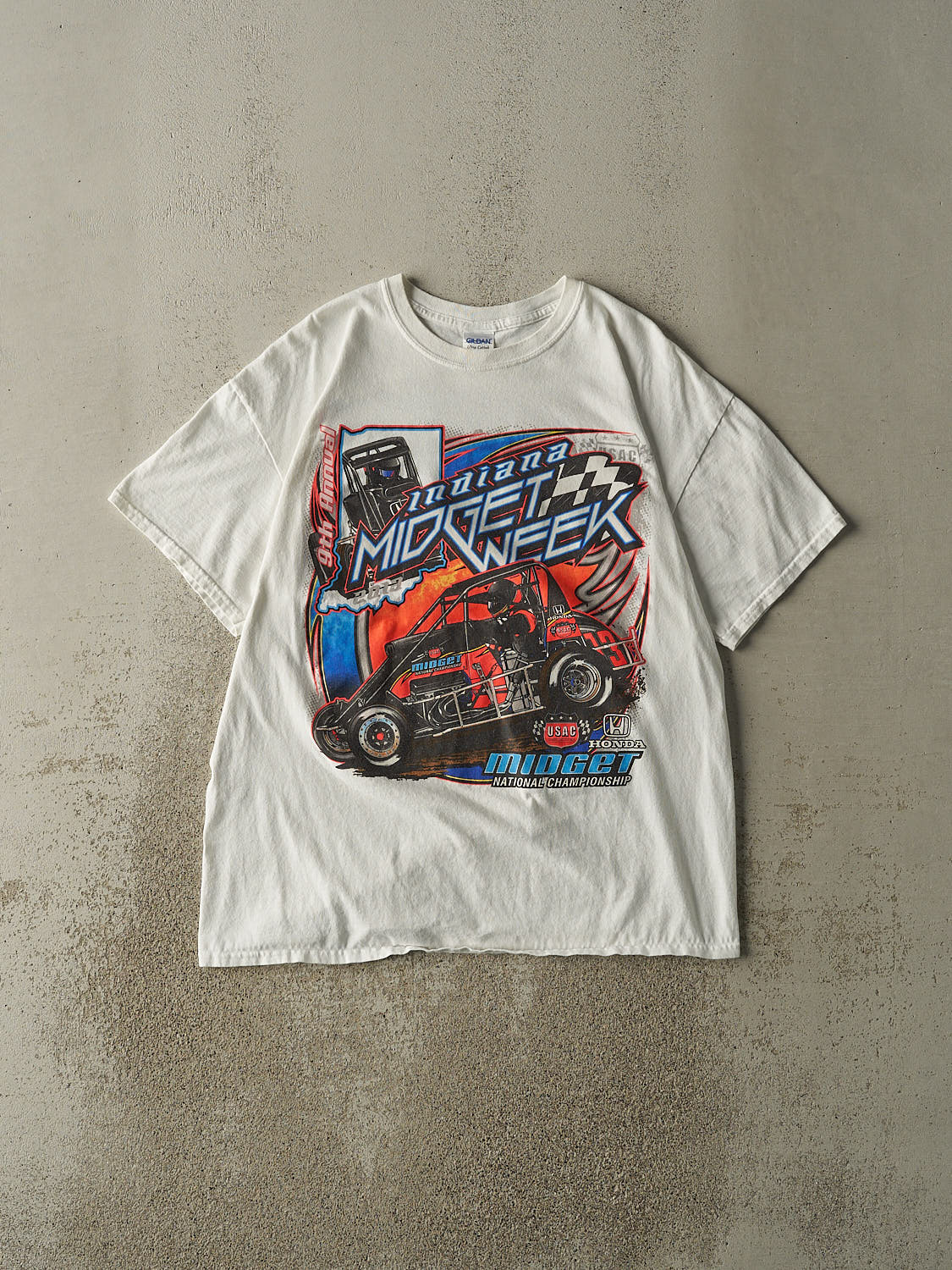 Vintage 13' White Indiana Racing Tee (L)