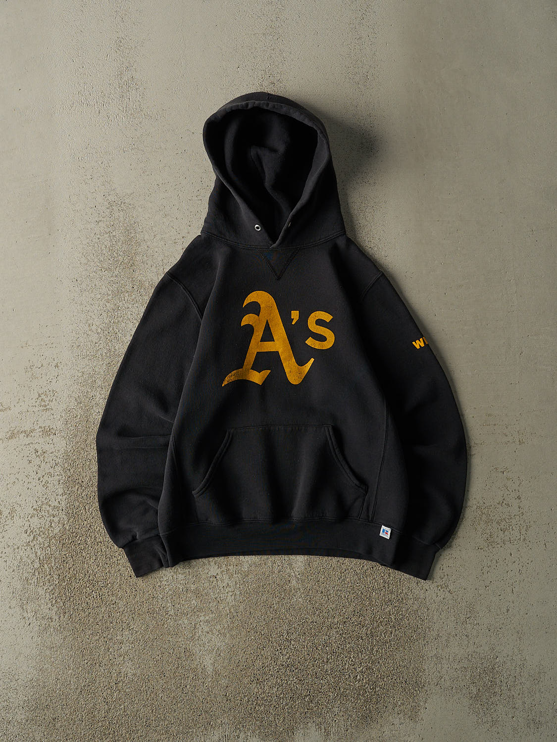 Vintage Y2K Black Russell Athletic Varsity Hoodie (XS/S)