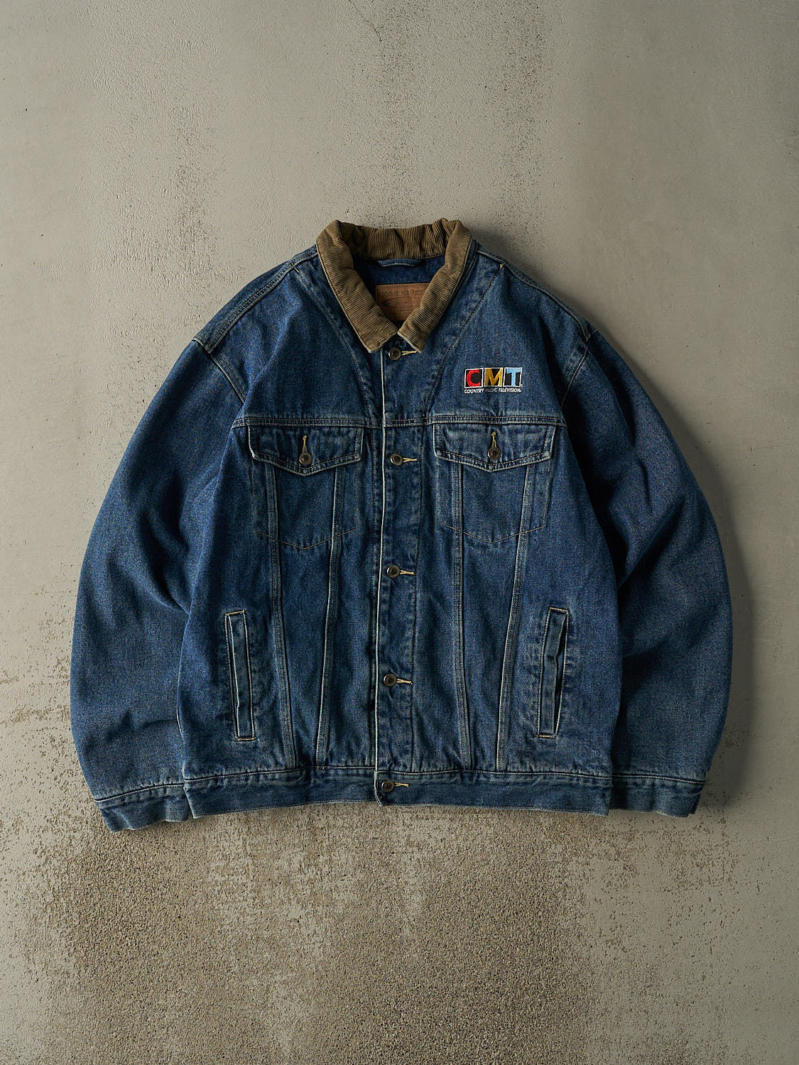 Vintage 90s Mid Wash Blanket Lined Embroidered Denim Jacket (XL)