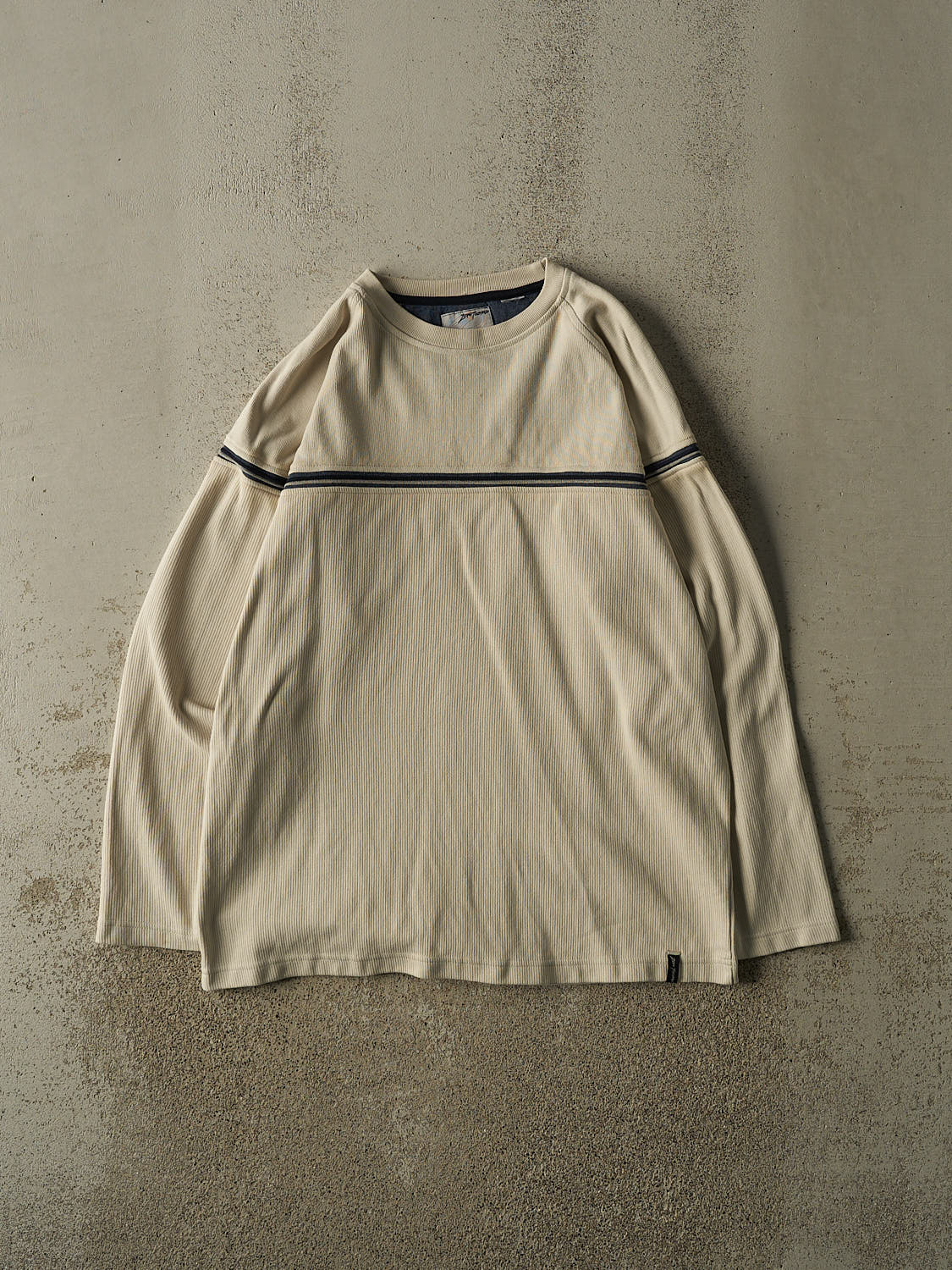Vintage Y2K Beige Textured Striped Long Sleeve (L/XL)