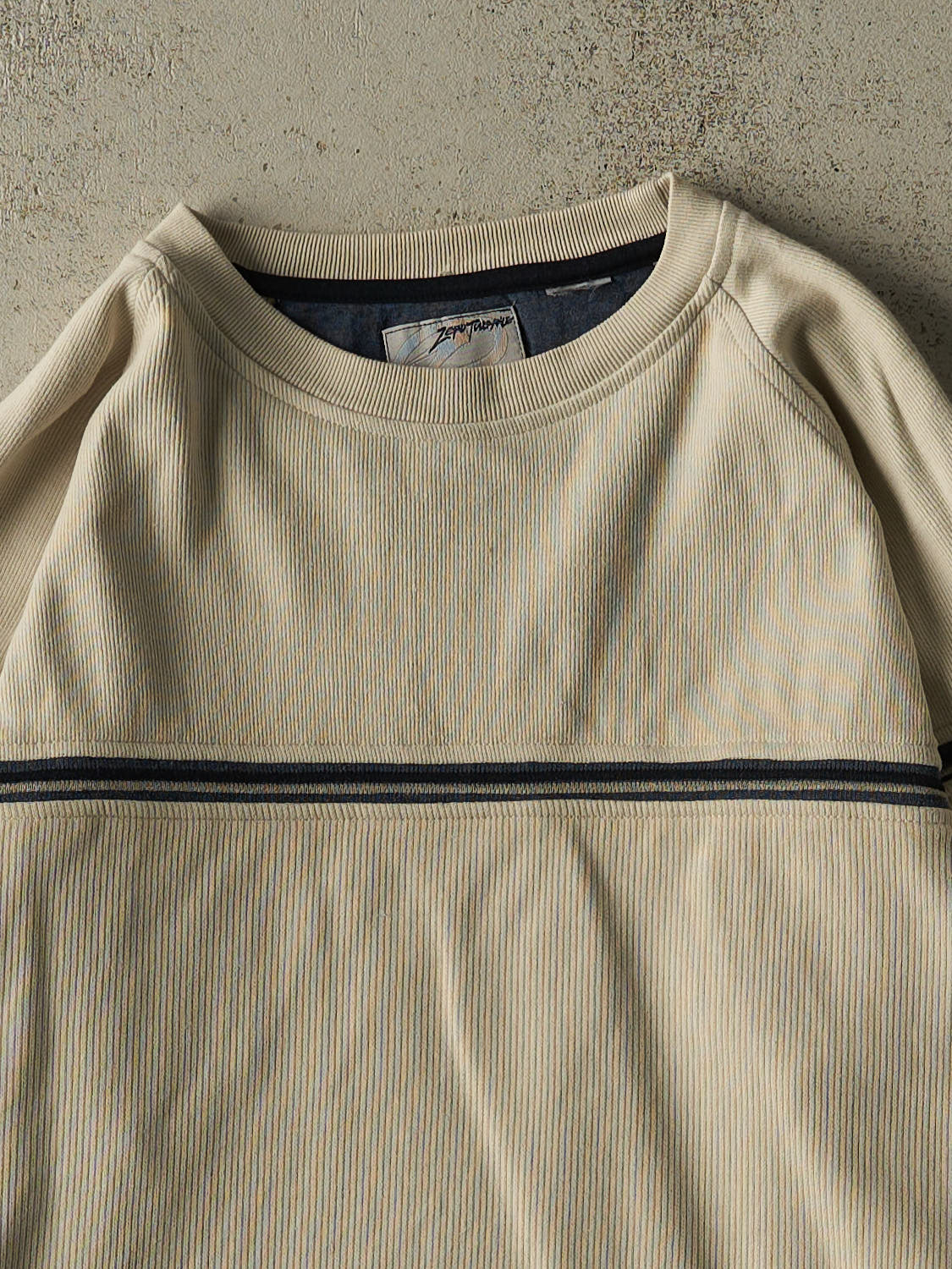 Vintage Y2K Beige Textured Striped Long Sleeve (L/XL)