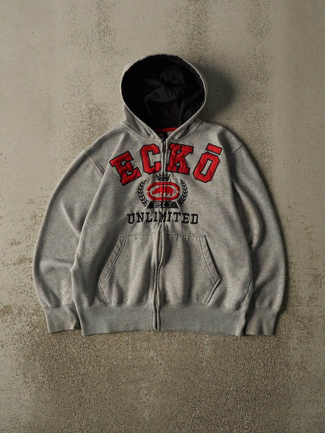 Vintage Y2K Grey Ecko Embroidered Zip Up Hoodie (XS)