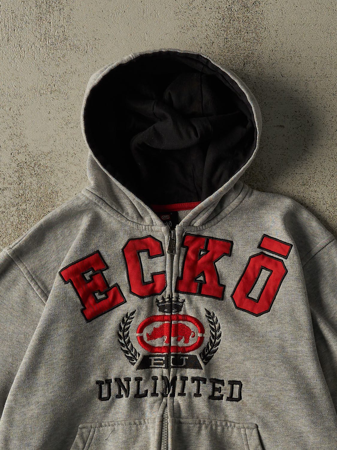 Vintage Y2K Grey Ecko Embroidered Zip Up Hoodie (XS)