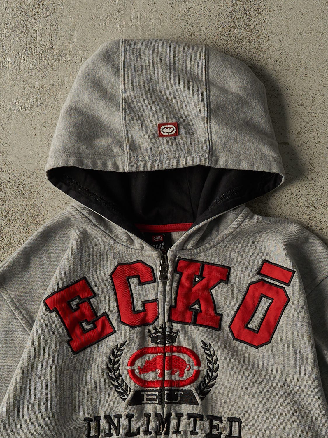 Vintage Y2K Grey Ecko Embroidered Zip Up Hoodie (XS)