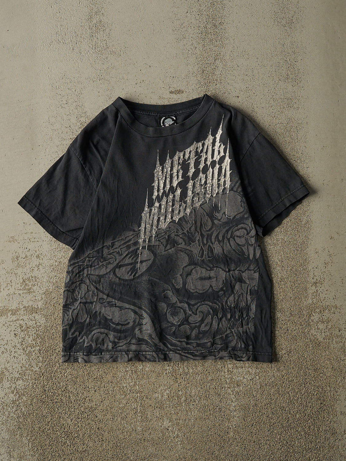 Vintage Y2K Faded Black Metal Mulisha AOP Tee (XS/S)