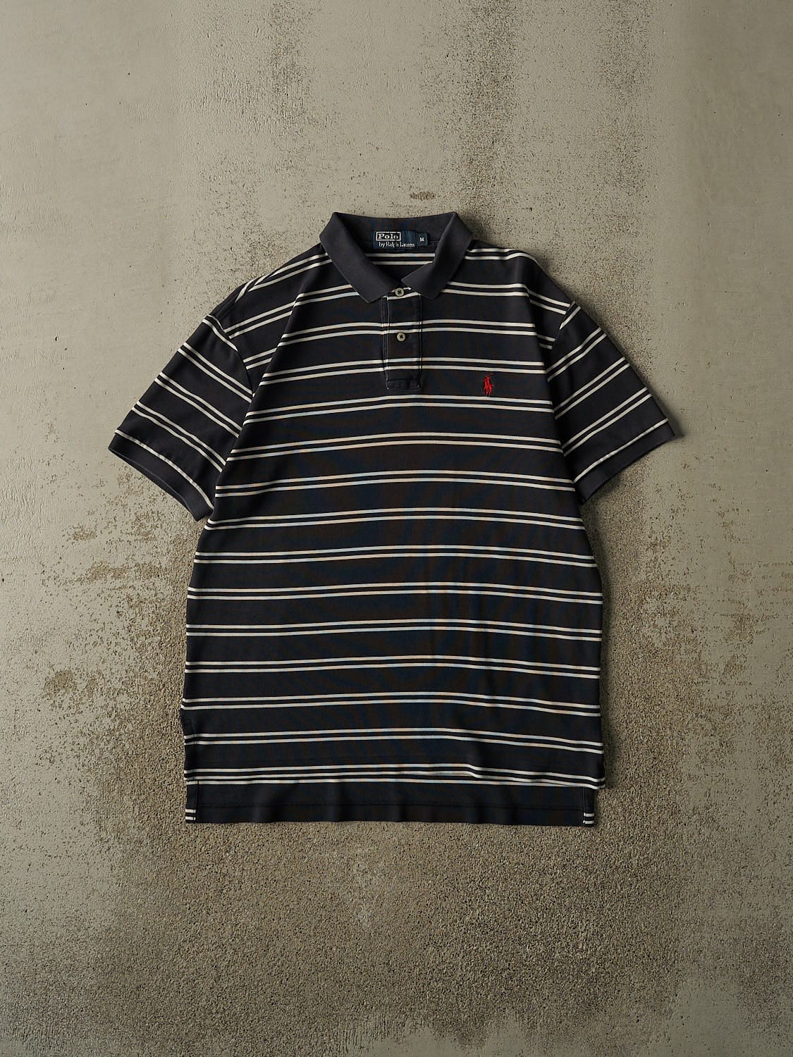 Vintage Y2K Faded Black Polo Quarter Button Tee (L)