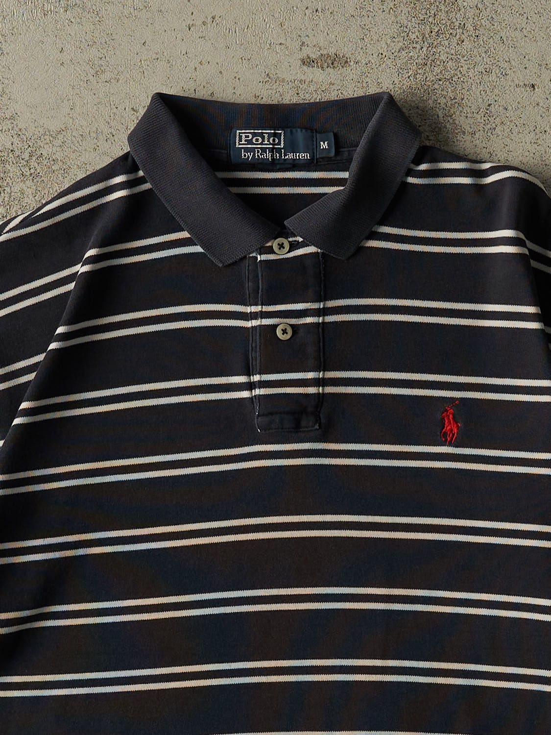 Vintage Y2K Faded Black Polo Quarter Button Tee (L)