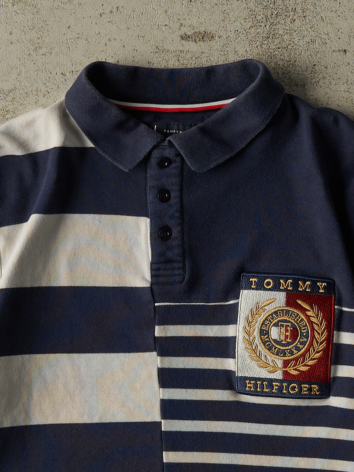 Vintage Y2K Navy Blue Tommy Hilfiger Quarter Button Tee (S/M)