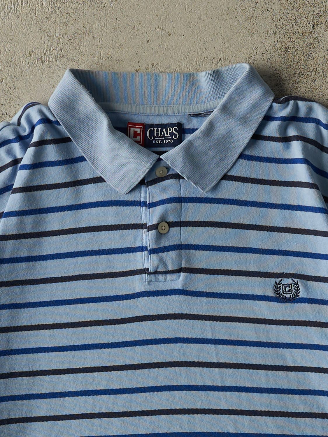 Vintage Y2K Blue Chaps Quarter Button Tee (L/XL)
