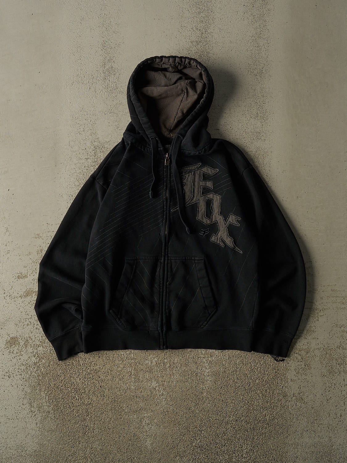 Vintage Y2K Black Fox Racing Zip Up Hoodie (S/M)