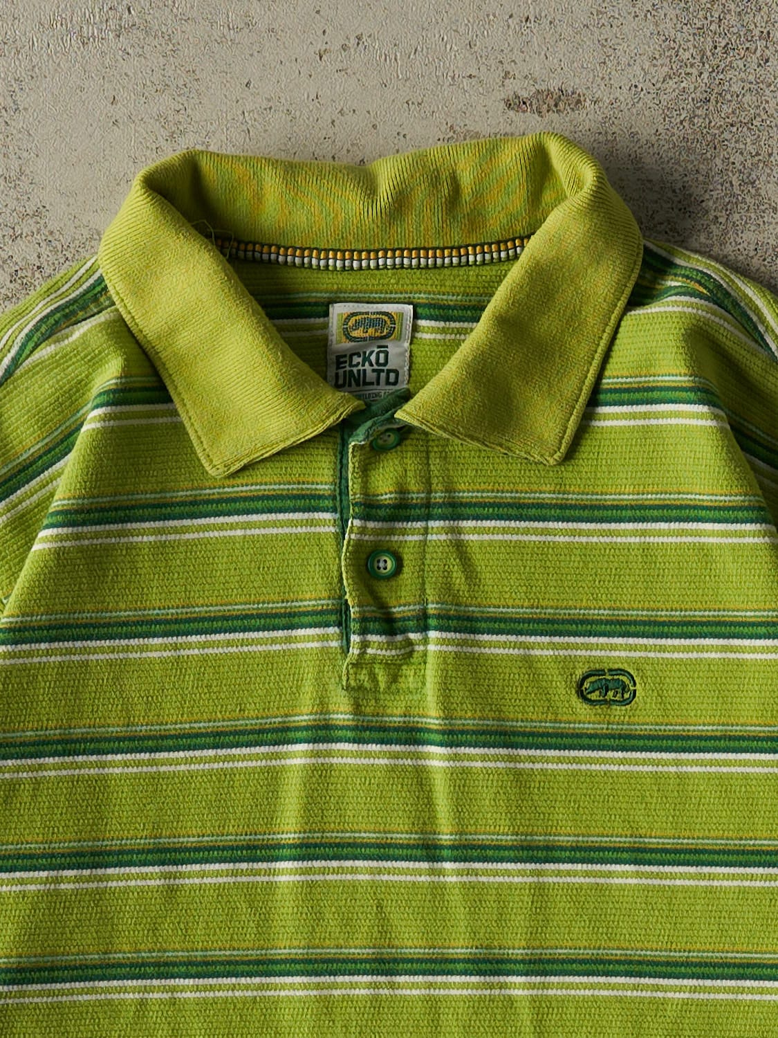 Vintage Y2K Green Ecko Quarter Button Tee (M)
