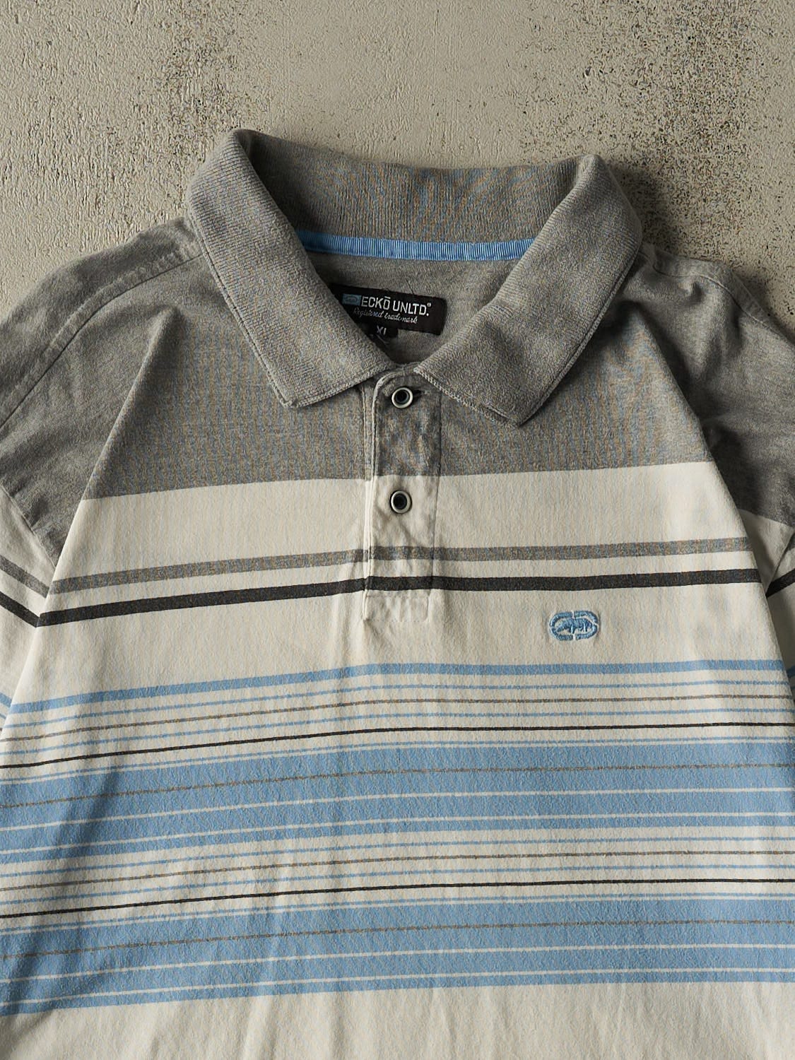 Vintage Y2K Grey Multi Color Ecko Quarter Button Tee (XL/XXL)