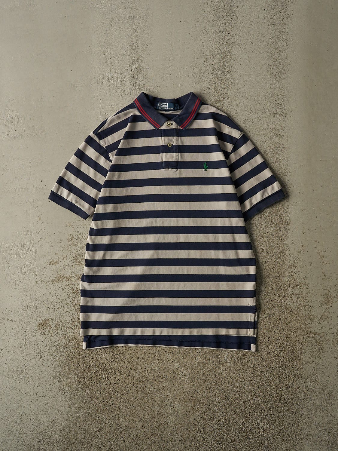 Vintage Y2K White & Navy Polo Quarter Button Tee (L/XL)