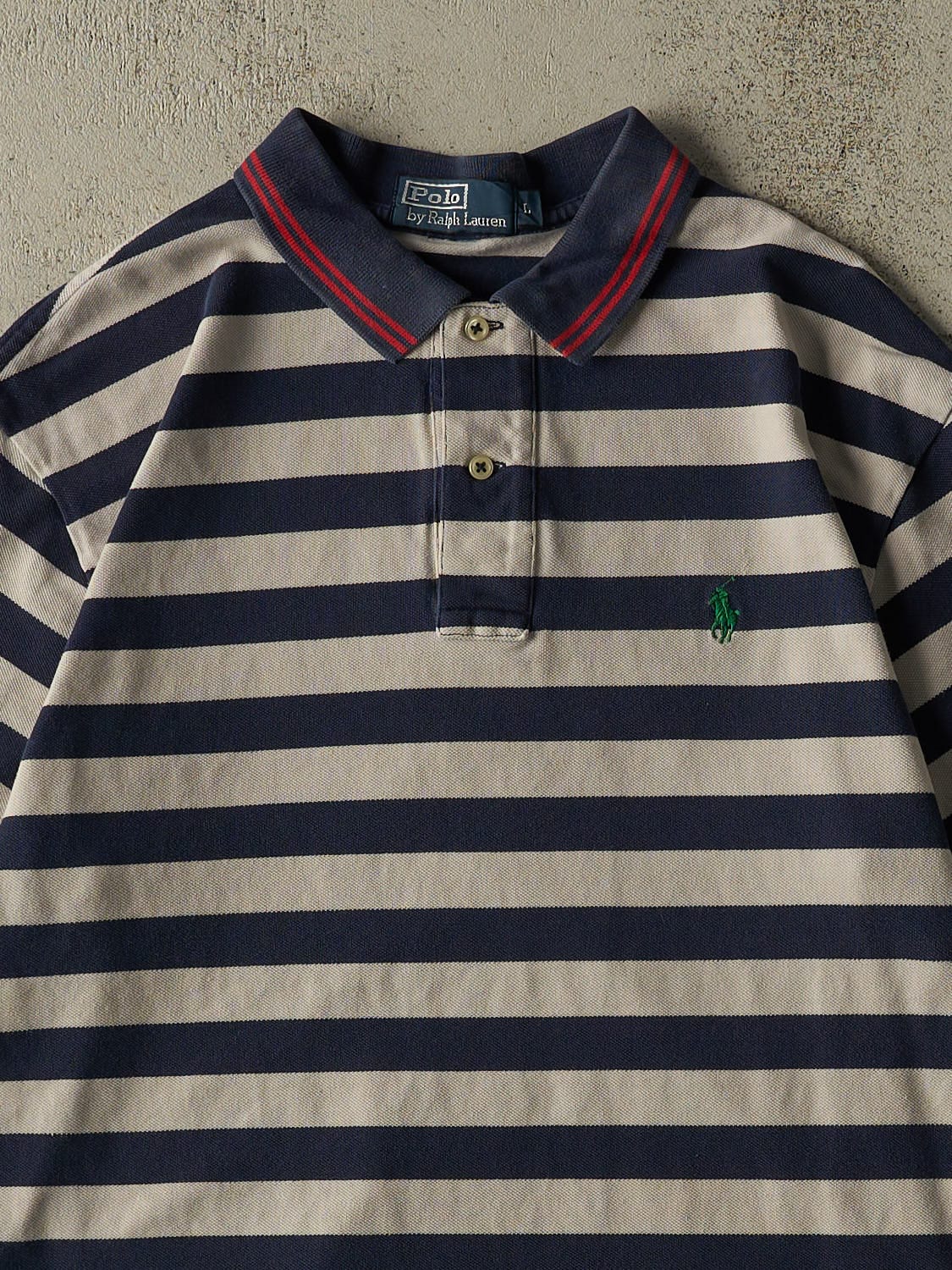 Vintage Y2K White & Navy Polo Quarter Button Tee (L/XL)