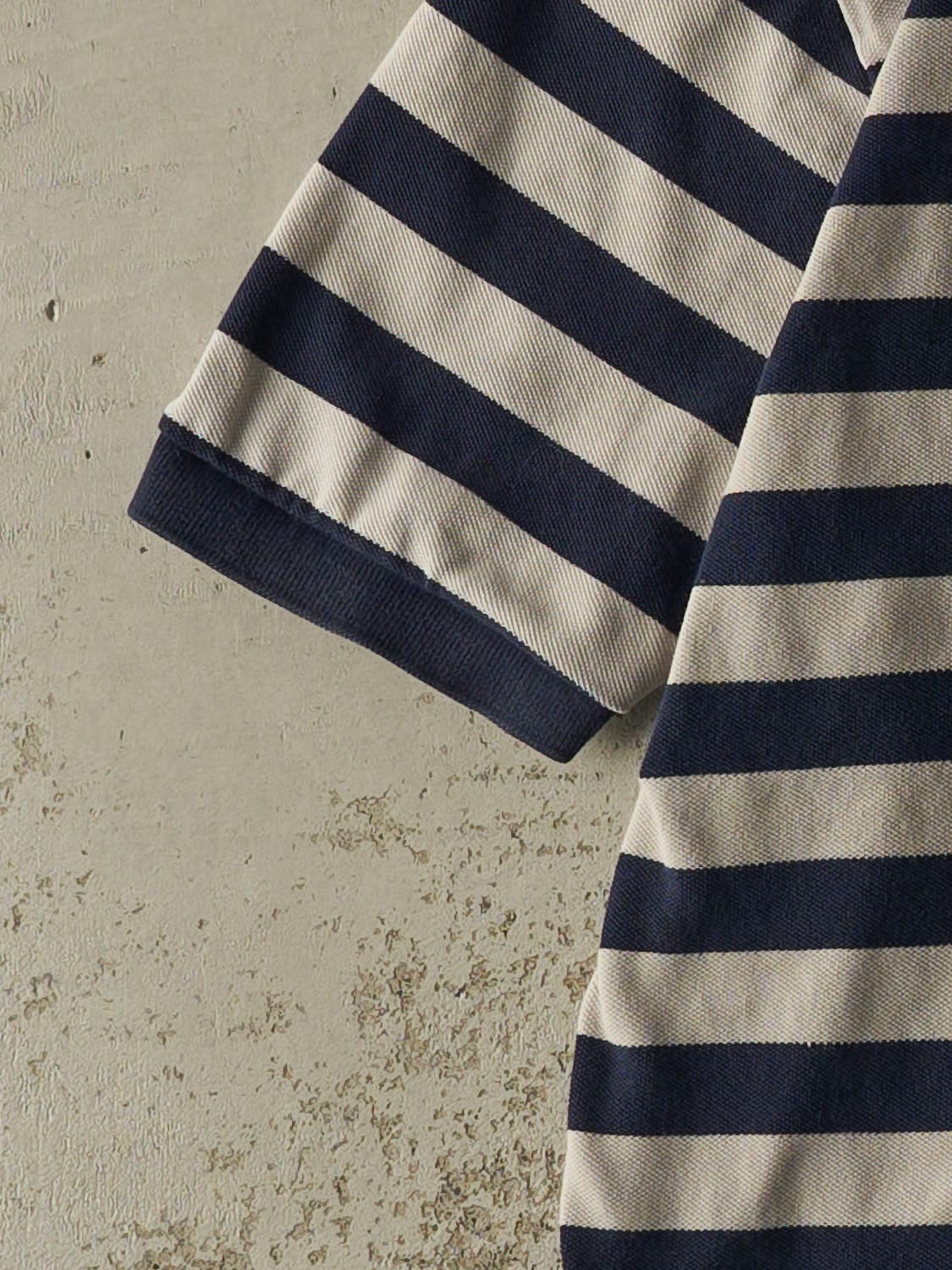 Vintage Y2K White & Navy Polo Quarter Button Tee (L/XL)